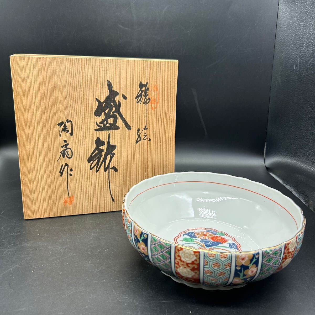 蔵出し品 古伊万里 時代 色絵 獅子図 錦 三ッ丼 鉢 古伊万里 深