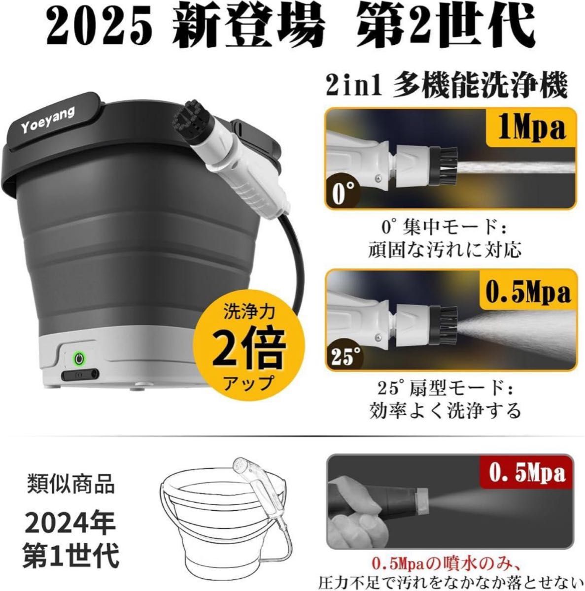 Yoeyang XS-MINI 高圧洗浄機 コンパクト 12Lバケツ 週末SALE】Yoeyang XS-MINI 高圧洗浄 コードレス12L折り畳みバケツ付き