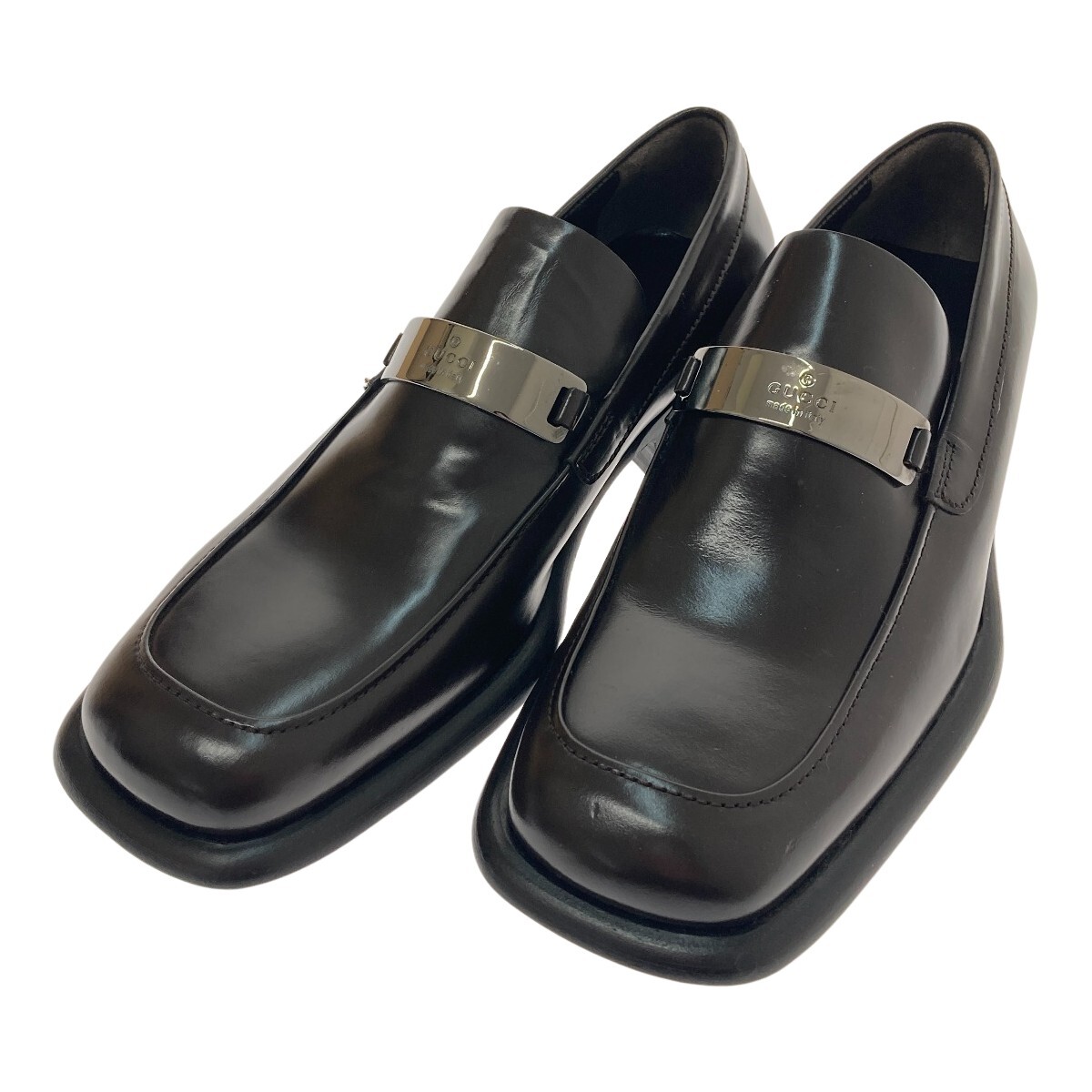 □□ GUCCI グッチ ローファー ロゴプレート スクエアトゥ 8E