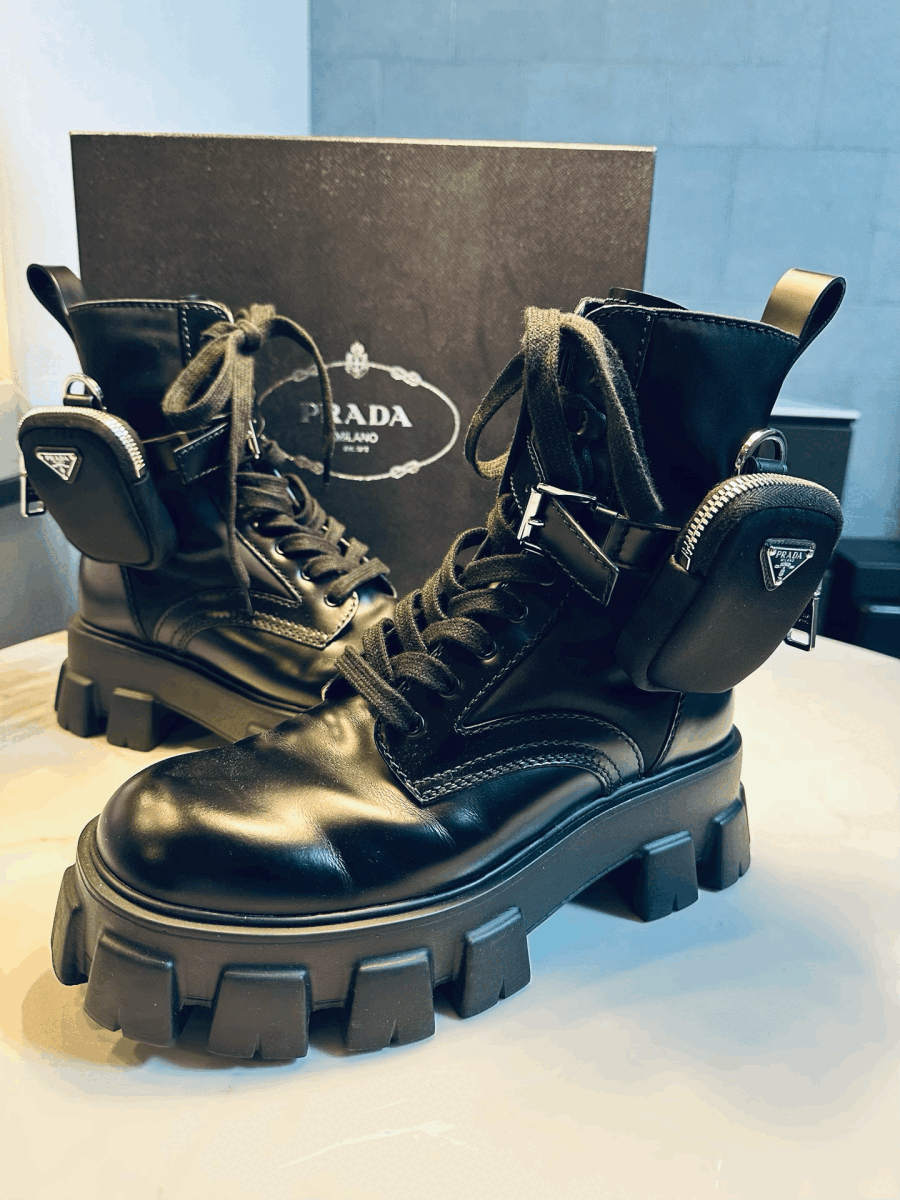 Prada メンズ モノリス ブラッシュドレザー レースアップ シューズ 2EE361 ブラウン 7 (204992