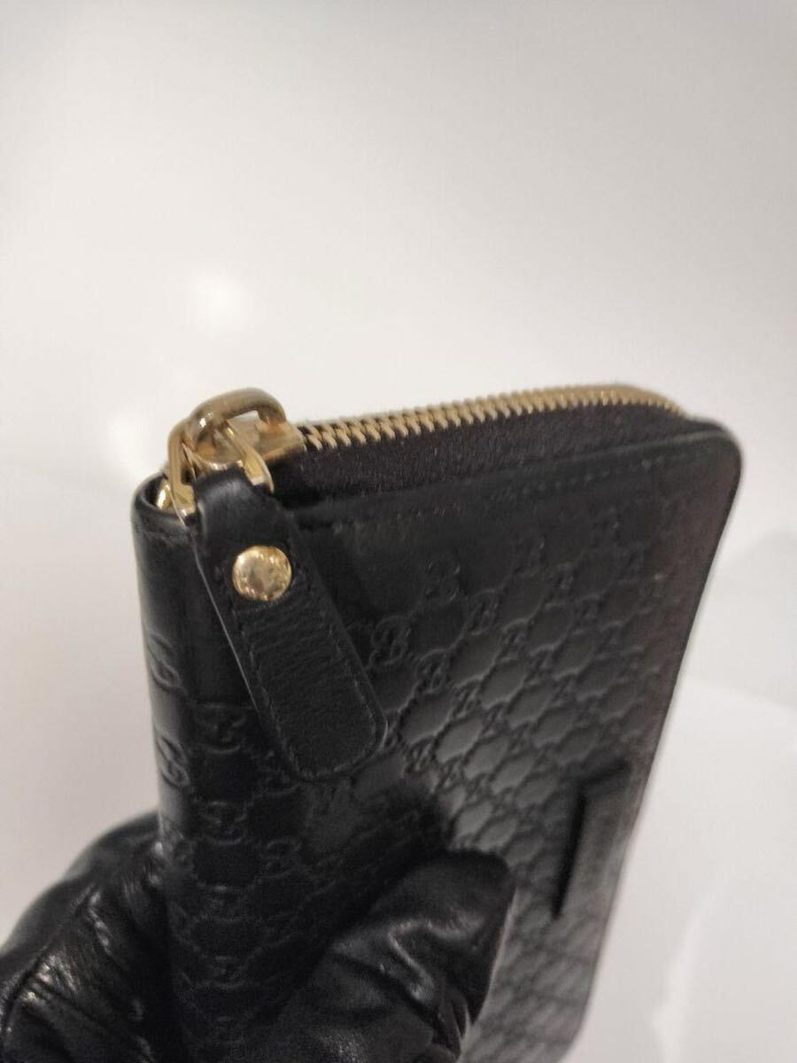 GUCCI マイクロシマ レザー ラウンドファスナー 長財布 黒