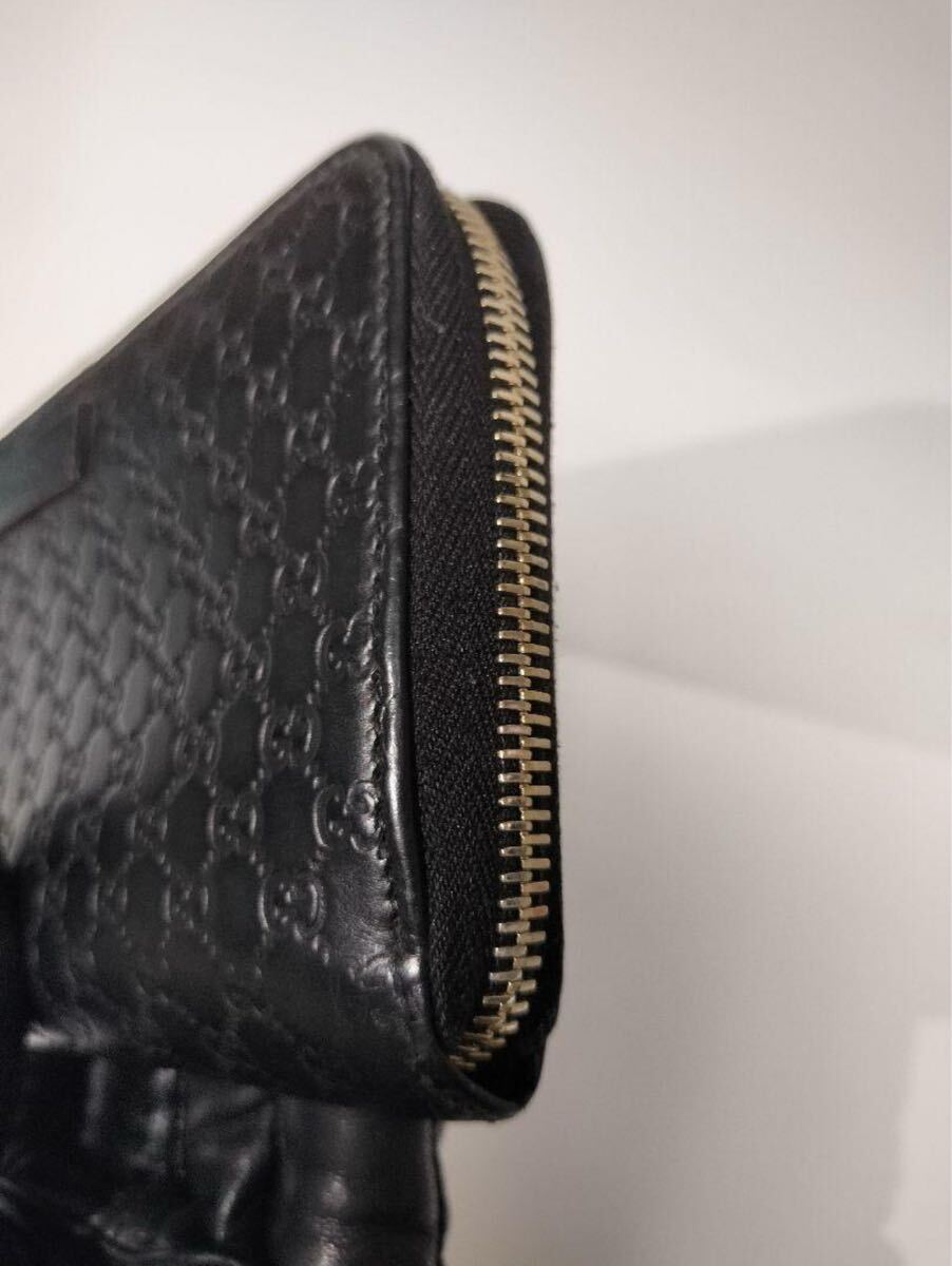 GUCCI マイクロシマ レザー ラウンドファスナー 長財布 黒