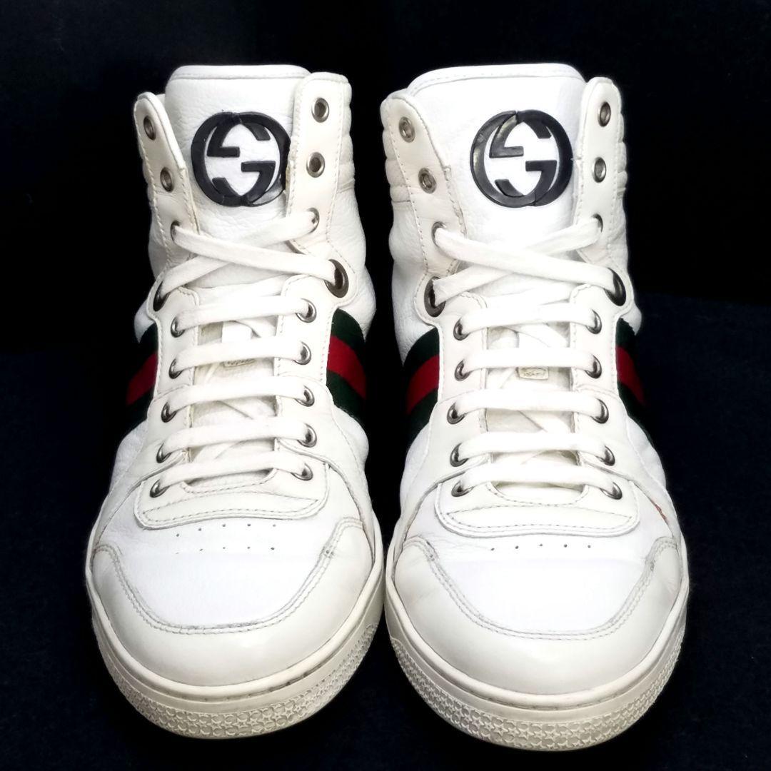 Gucci グッチ　スニーカー　ハイカット　シェリーライン　ホワイト　ロゴ ☆GUCCI/グッチ☆シェリーライン GGロゴ ハイカットスニーカー