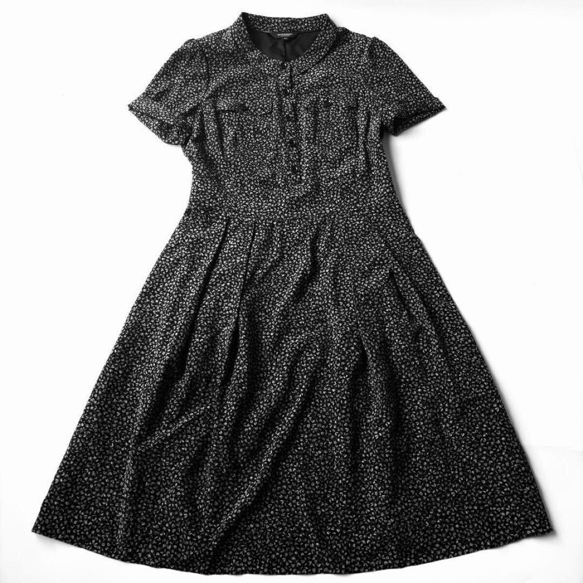 BURBERRY LONDON ロングワンピース size40 シルク混 美品】Burberry London シルクワンピース サイズ 40 ネイビー