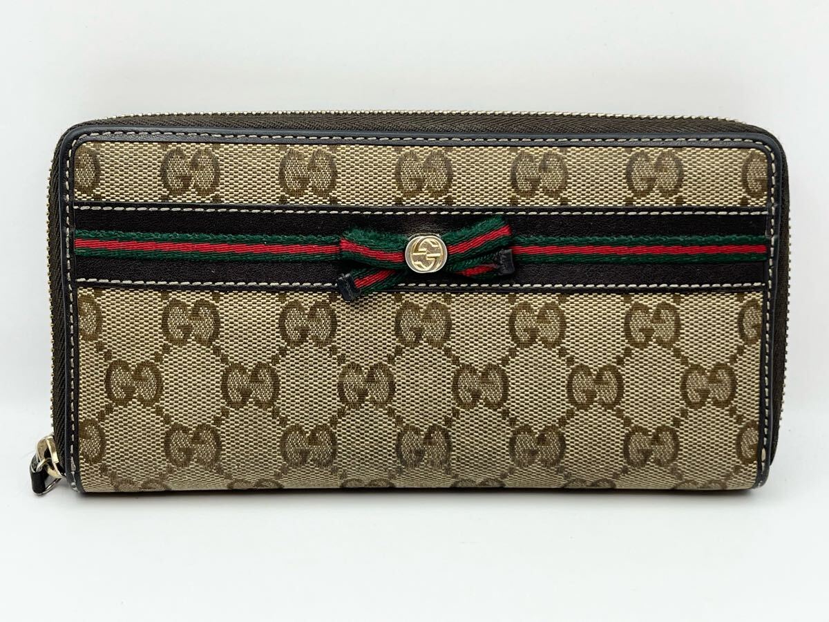 GUCCI/グッチGGキャンバス シェリーライン 長財布 ベージュ系ユニ