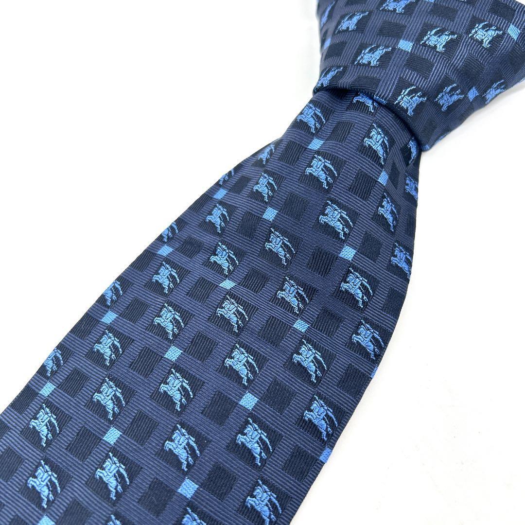 【タグ付き美品】 バーバリー 高級シルクネクタイ 総柄（ホースロゴ） ネイビー バーバリー 高級シルクネクタイ ストライプ柄（ホースロゴ） ネイビー