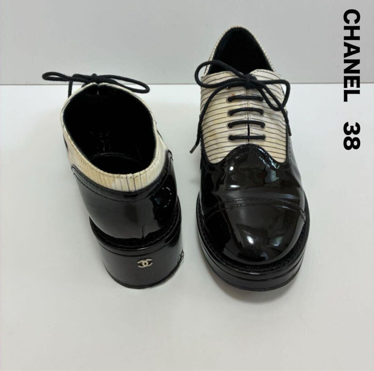 CHANEL シャネル☆パテント レースアップシューズ 38 ココマーク 