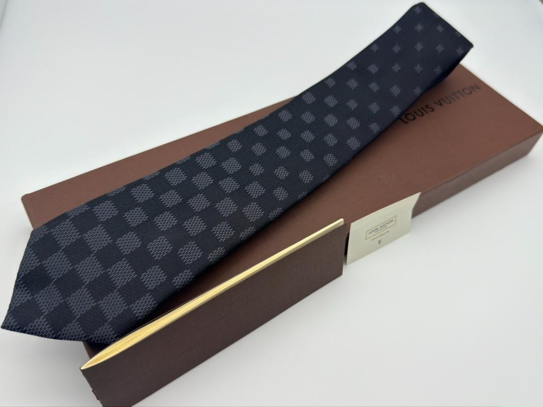 LOUIS VUITTON ネイビー マイクロダミエ ネクタイ シルク ロゴ刺繍 m78750_05.jpg