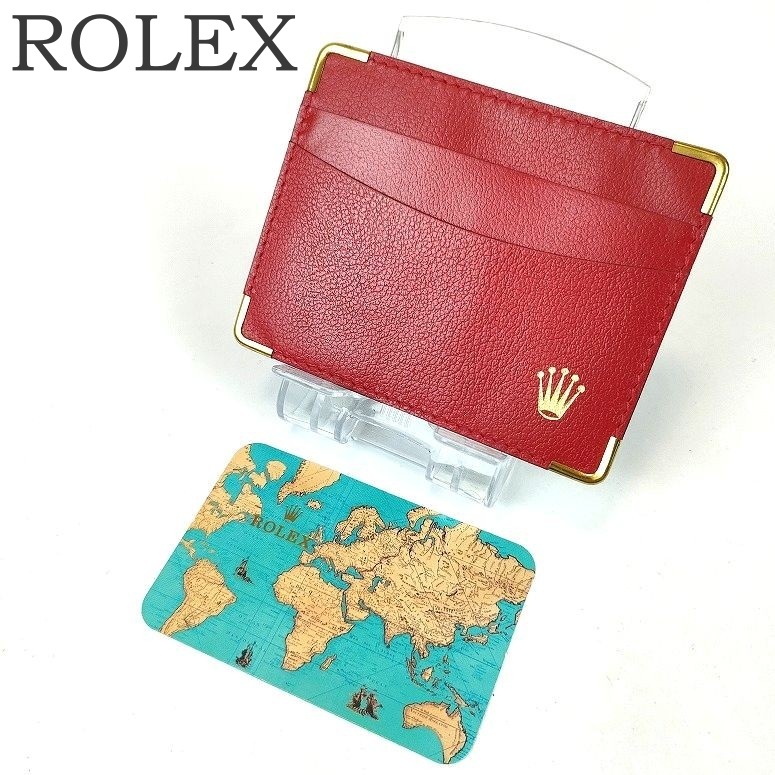 未使用級 ROLEX ロレックス カードケース カード入れ レッド系 赤