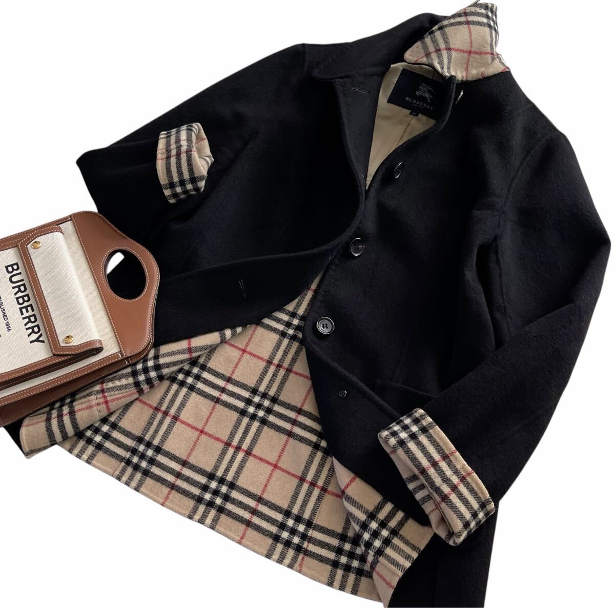 美品 大きいサイズ バーバリーロンドン カシミヤ ダブルフェイス ノバチェック 大きいサイズ ☆超美品☆ バーバリー BURBERRY バーバリー