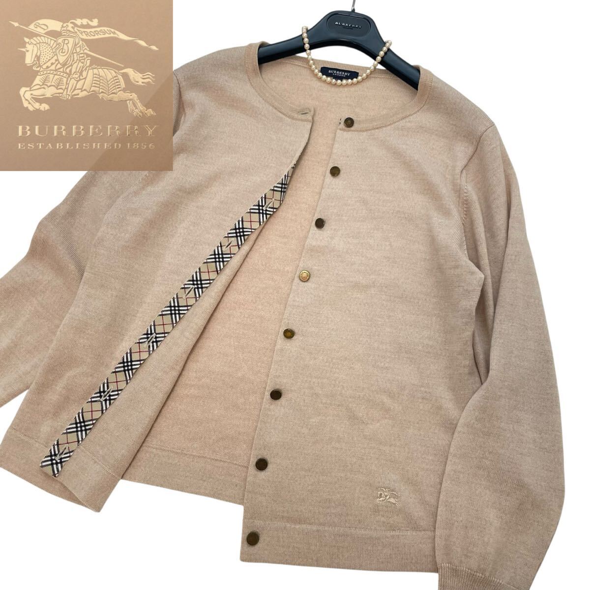 希少色 BURBERRY バーバリー ニット Vネック ノバチェック ウール M