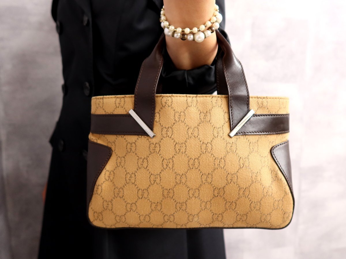 ●美品●GUCCI グッチ●GGデニム キャンバス レザー 本革●ソーホー●トート バッグ●黒 ブラック●イタリア製●肩掛け●A3 収納●シンプル 美品 グッチ ハンドバッグ スーキー GGキャンバス