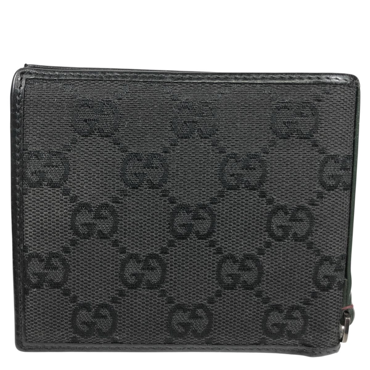 極美品 GUCCI グッチ 折り財布 レザー×キャンバス GG柄 シェリーライン