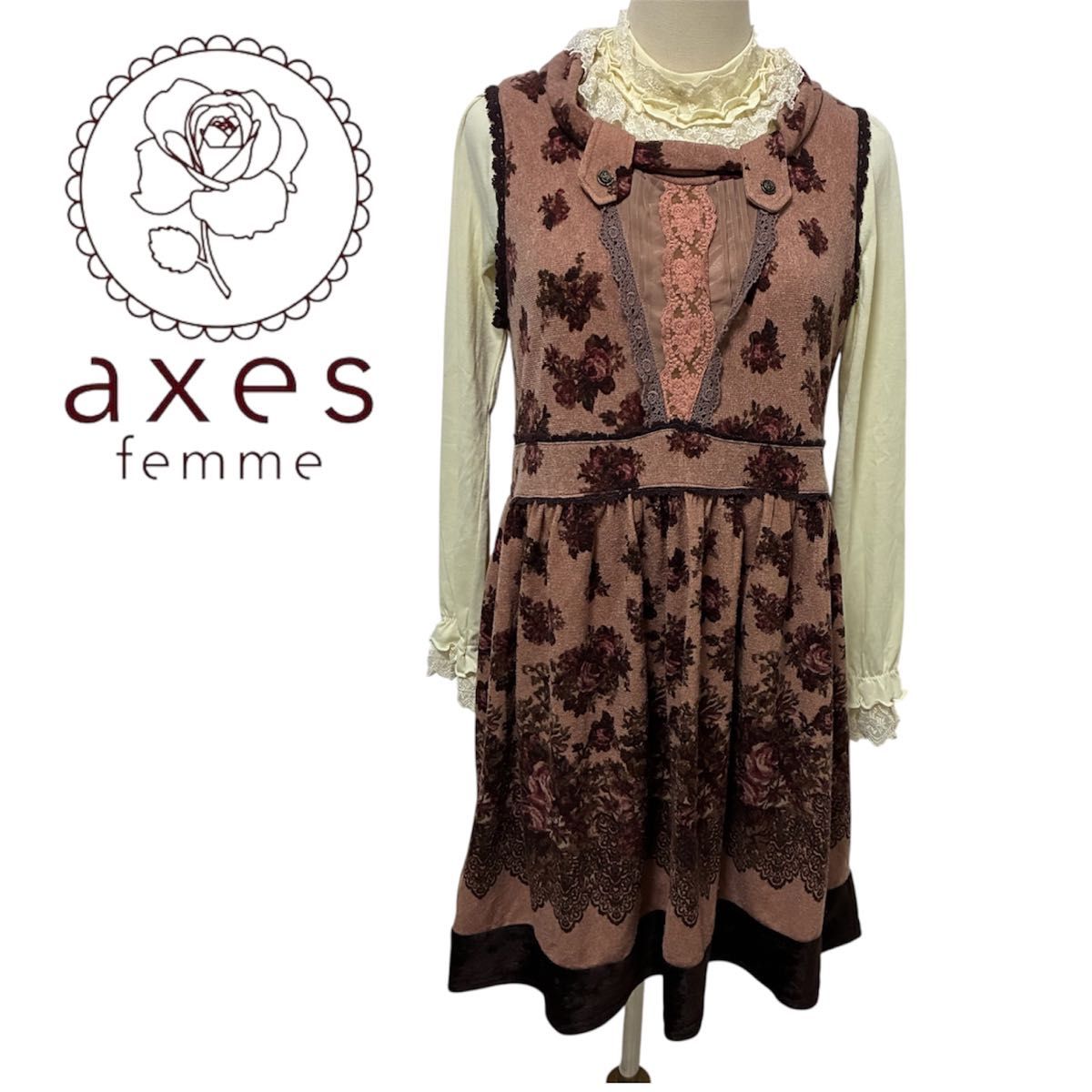 axes femme 花柄 ワンピース インナー レース カットソー 2点セット 