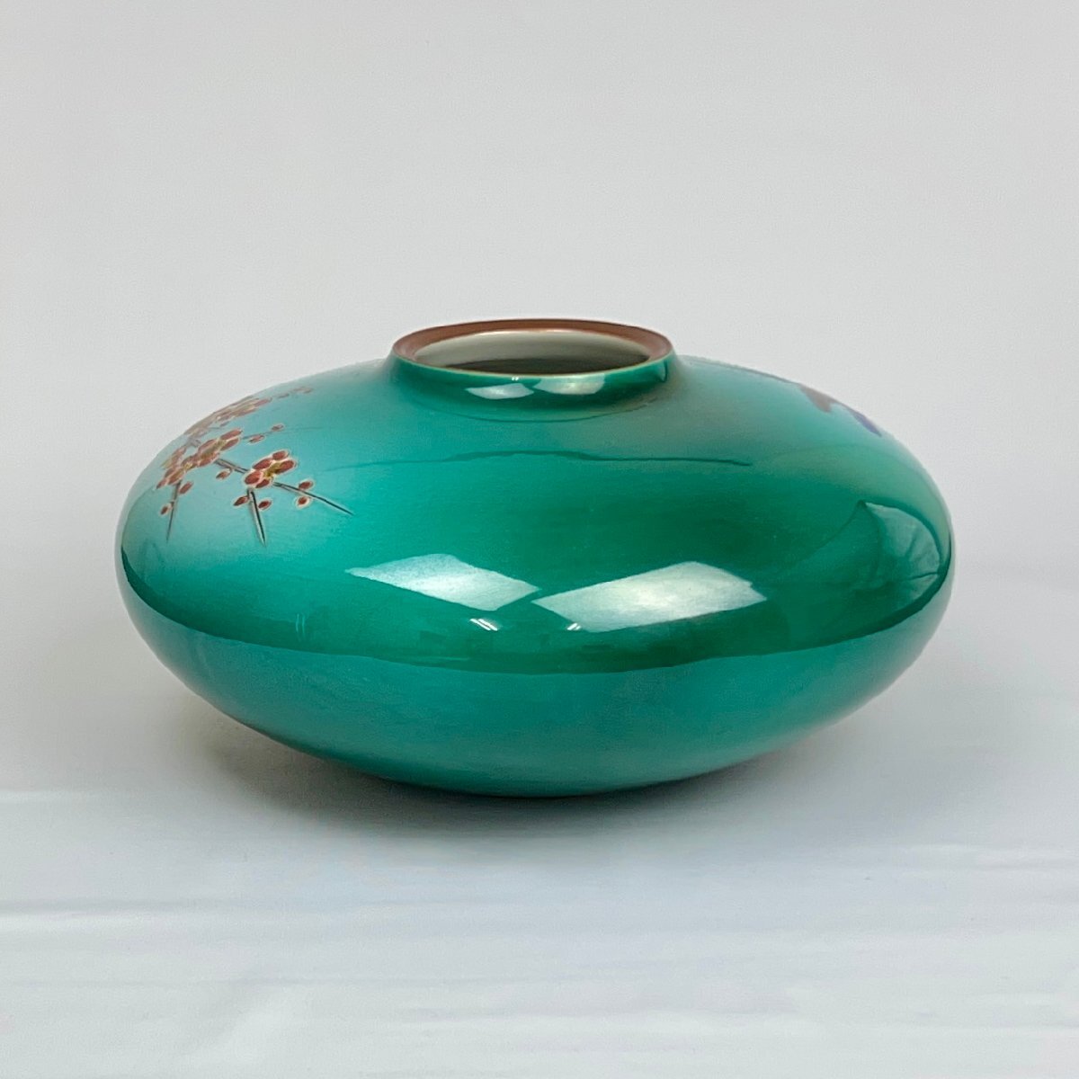 中村重人作 九谷焼 彩釉瑞鳥 華生 共箱 花器 花瓶(花器、