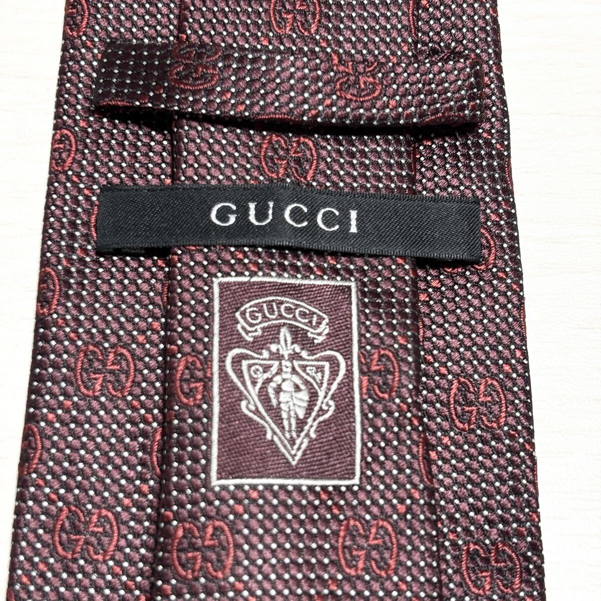 GUCCI グッチ GG柄 ネクタイ シルク シルク100 総柄 ボルドー