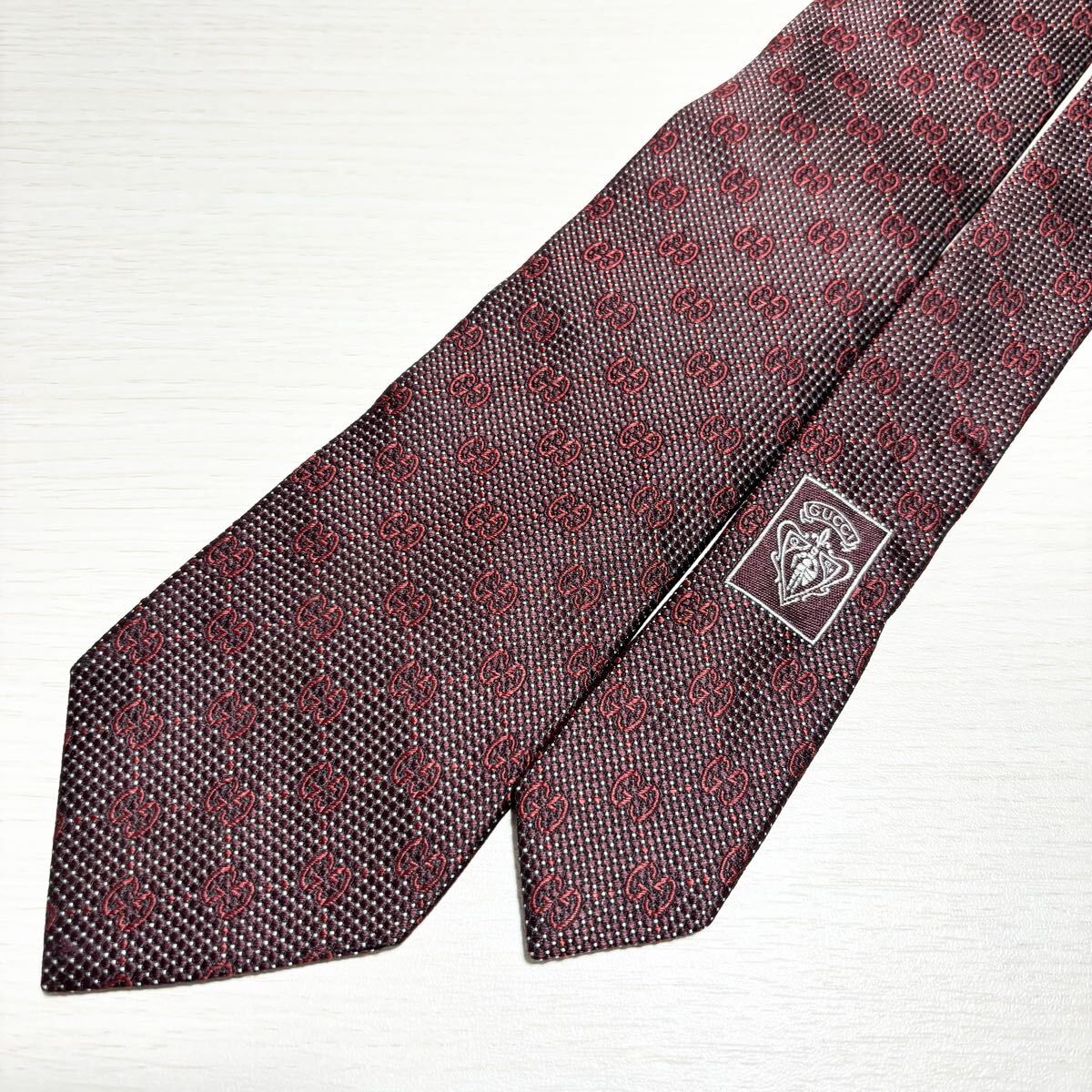 GUCCI グッチ GG柄 ネクタイ シルク シルク100 総柄 ボルドー
