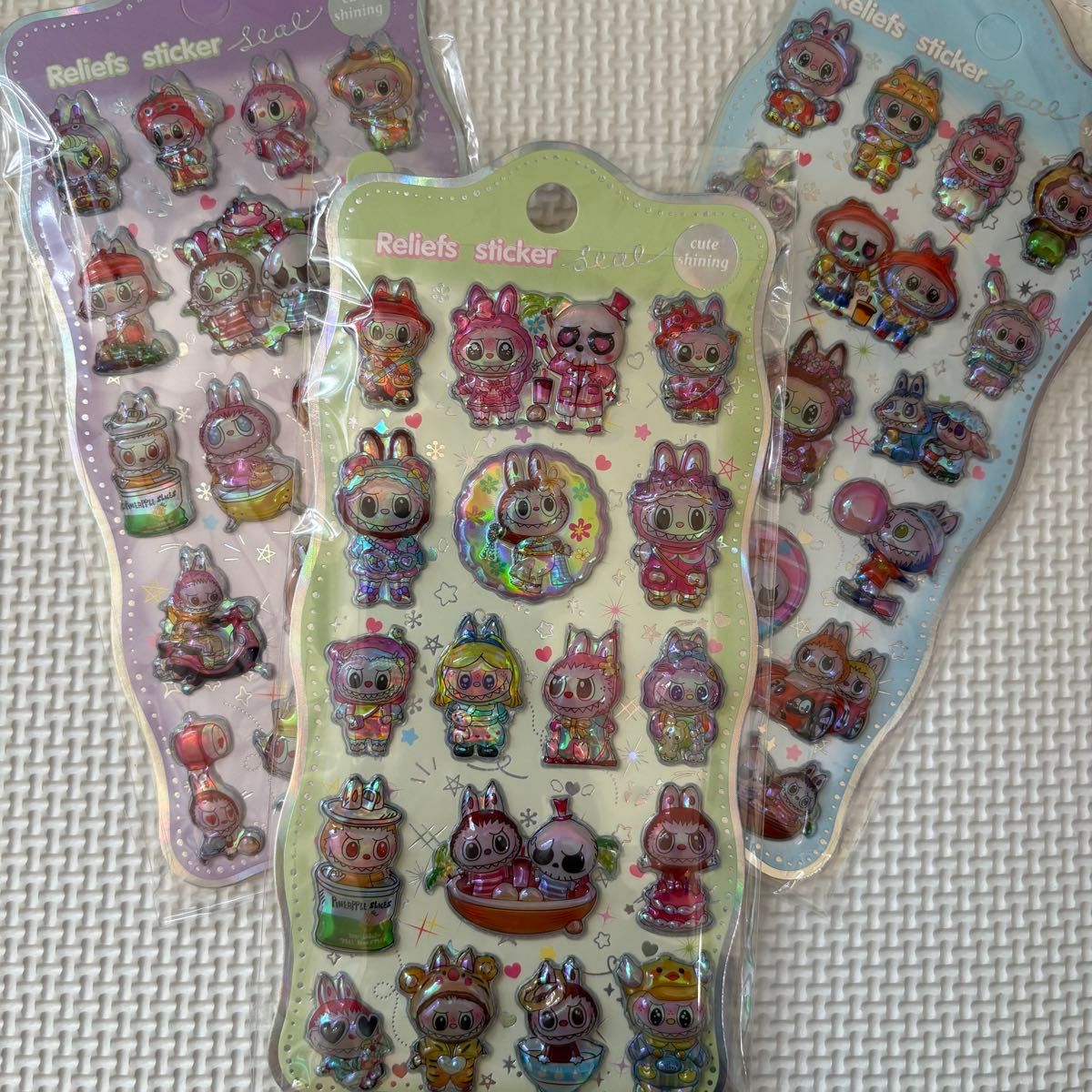 キラキラオーロラ ラブブ ぷくぷくシール 立体シール 3Dシール 2枚