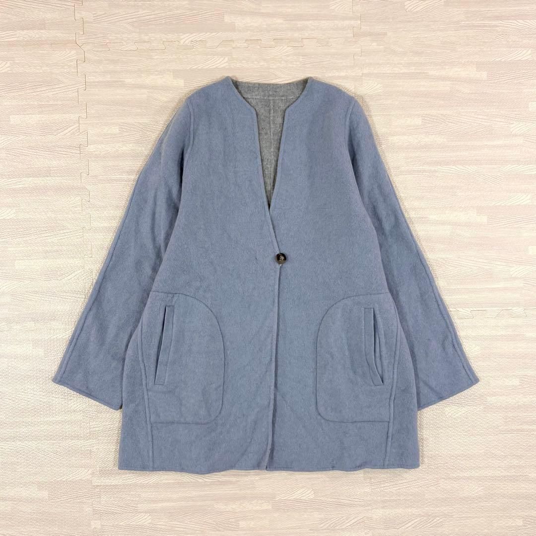 モガ＊リバーシブル ウールミドルコート 21年製 ブルー グレー XL