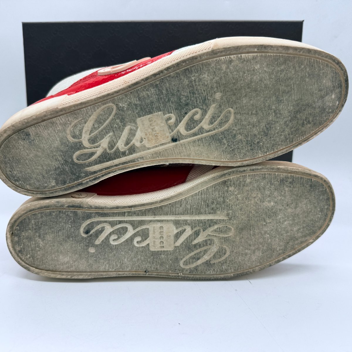 ♭希少【GUCCI グッチ ハイカットスニーカー レザー キャンバス レッド