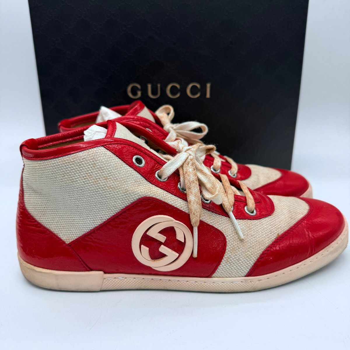 きーちゃんさん専用GUCCI ハイカットスニーカー　赤レザー ♭希少【GUCCI グッチ ハイカットスニーカー レザー キャンバス レッド