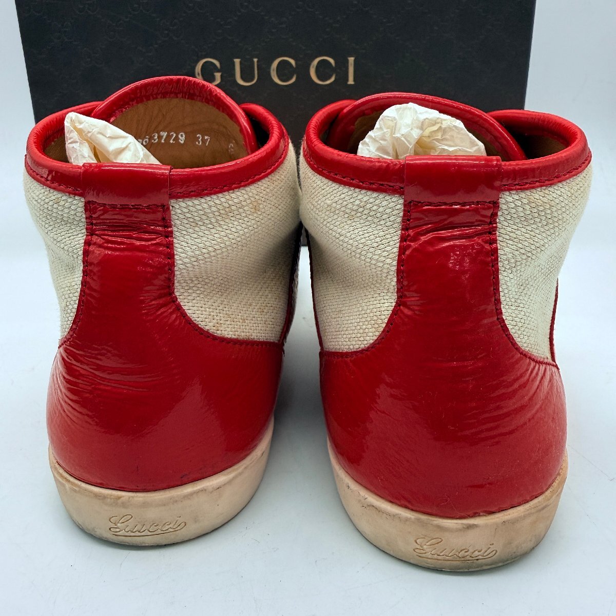 ♭希少【GUCCI グッチ ハイカットスニーカー レザー キャンバス レッド