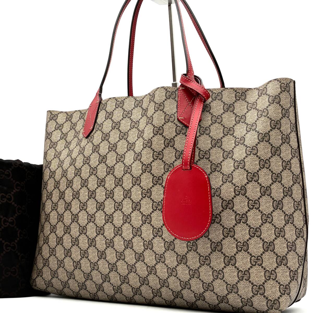 GUCCI トートバッグ GGスプリーム PVC レザー ロゴプレート GUCCI トートバッグ GGスプリーム PVC レザー ロゴプレート