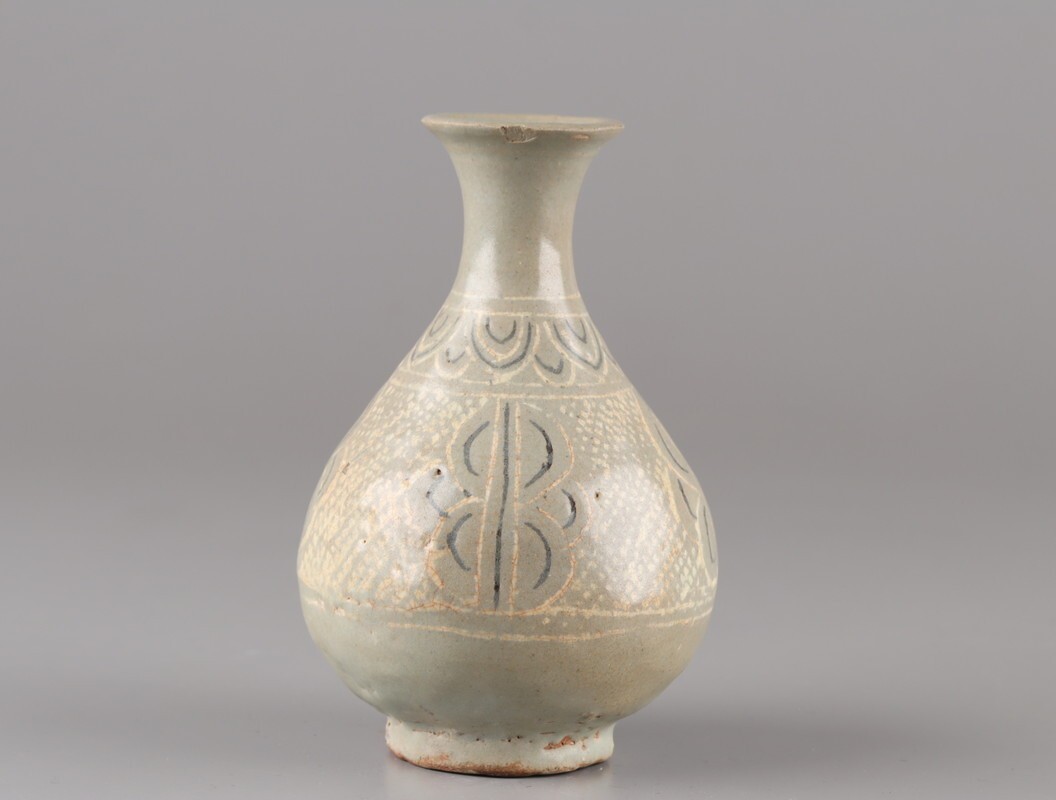 古美術 高麗青磁 時代物 朝鮮古陶磁器 油壷 極上品 初だし品 古作 白黒
