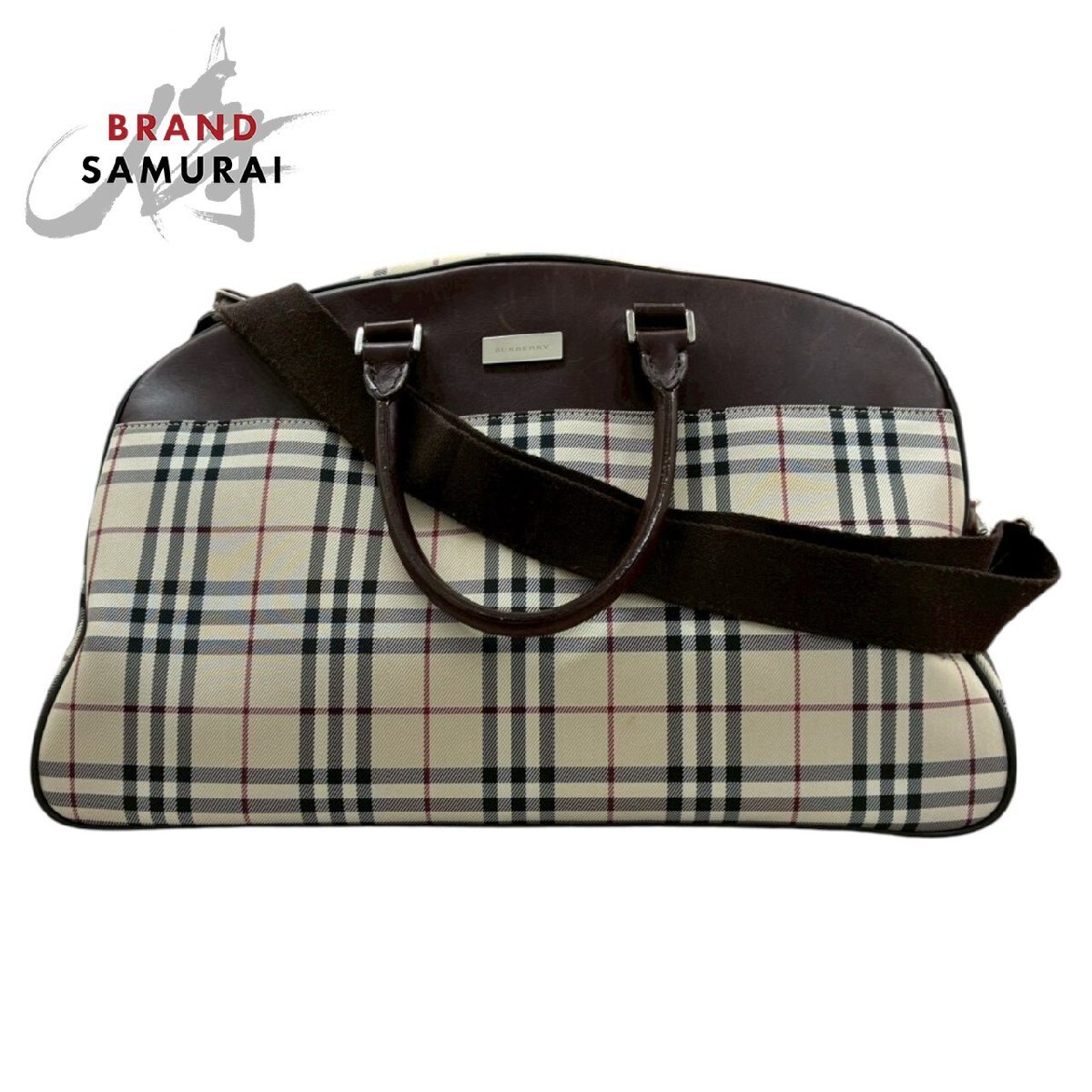 1円 BURBERRY バーバリー チェック柄 キャンバス×レザー ハンドバッグ
