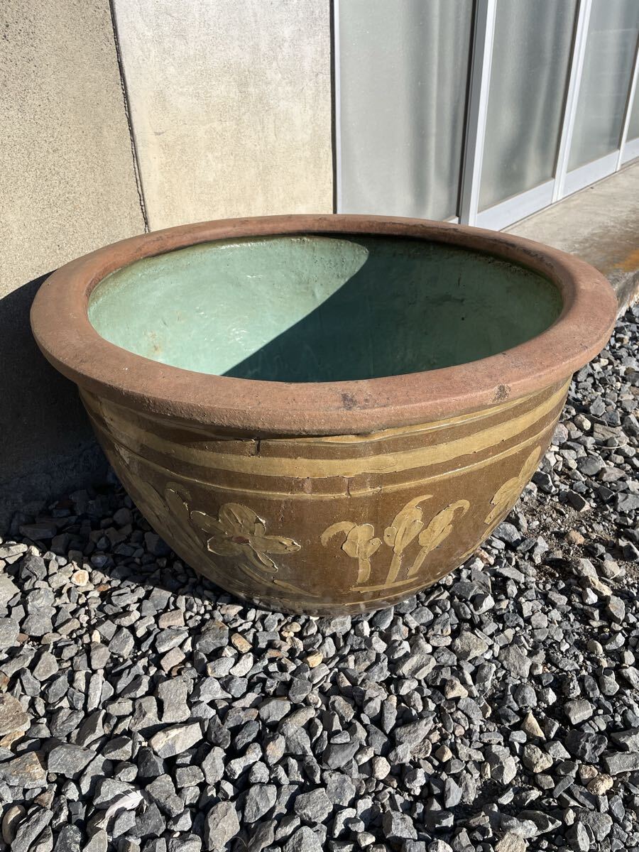 睡蓮鉢　特大　大型　水甕　中国　甕　宜興　水鉢　メダカ　鉢　蓮　ハス 中国宜興 睡蓮鉢 花鳥柄 大型 水瓶 水蓮鉢 直径72×高さ42 (メダカ鉢