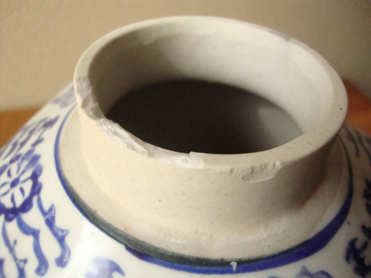 大清乾隆青花磁器六方壺花植物染付清朝中国景徳鎮