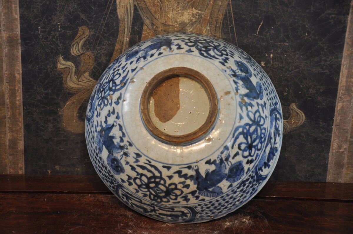 雅園】中国古美術 元時代 青花 鳳紋 大皿 古玩 骨董 時代物 古美術