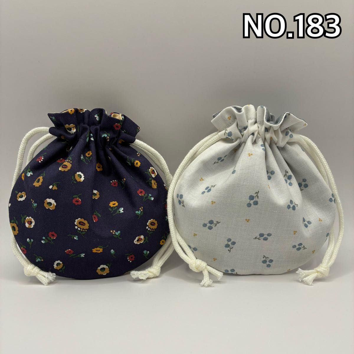 花柄巾着袋 2個セット まんまる巾着 ハンドメイド NO.183 | Shop at