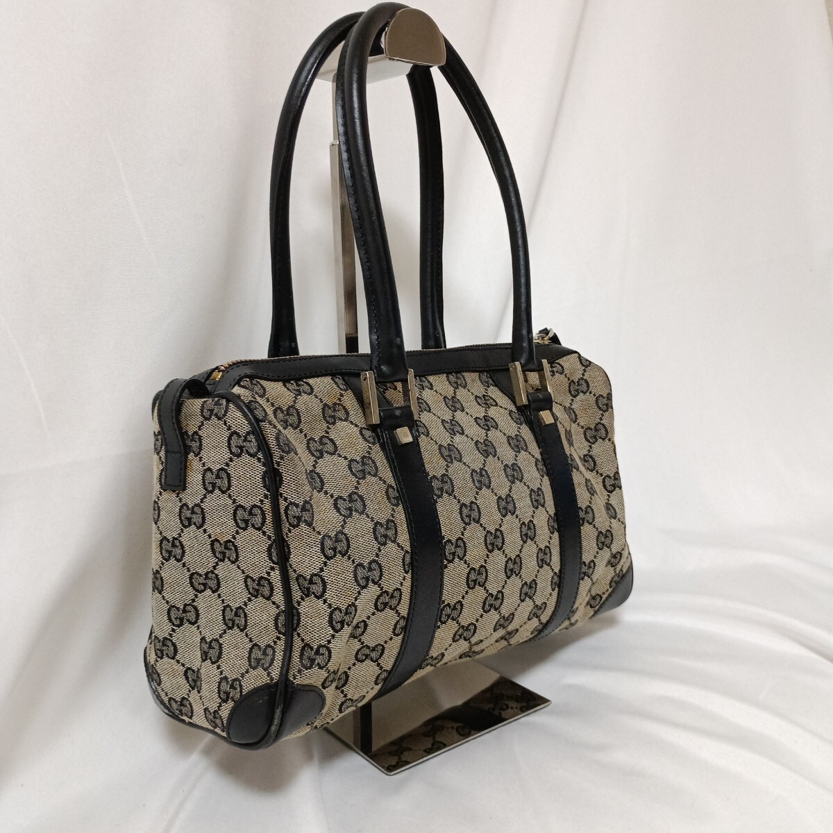 GUCCI グッチ GGキャンバス トートバッグ レザー ブラウン 大容量 A4 