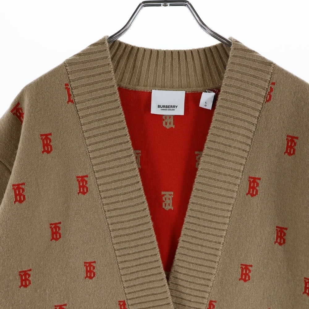 【最安値】バーバリー　【美品】TBモノグラム　ロゴ　カーディガン BURBERRY バーバリー TBモノグラム ニットカーディガン ブラウン #L