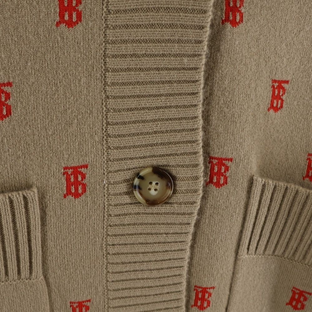 【最安値】バーバリー　【美品】TBモノグラム　ロゴ　カーディガン BURBERRY バーバリー TBモノグラム ニットカーディガン ブラウン #L