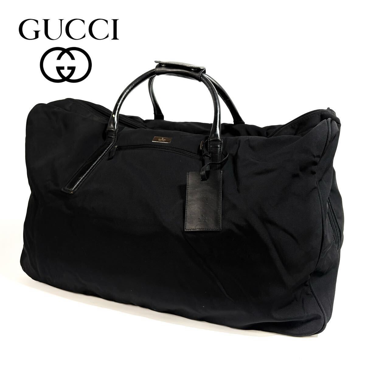 美品】GUCCI グッチ ナイロン レザー 大容量 ボストンバッグ 美品】GUCCI グッチ ナイロン レザー 大容量 ボストンバッグ