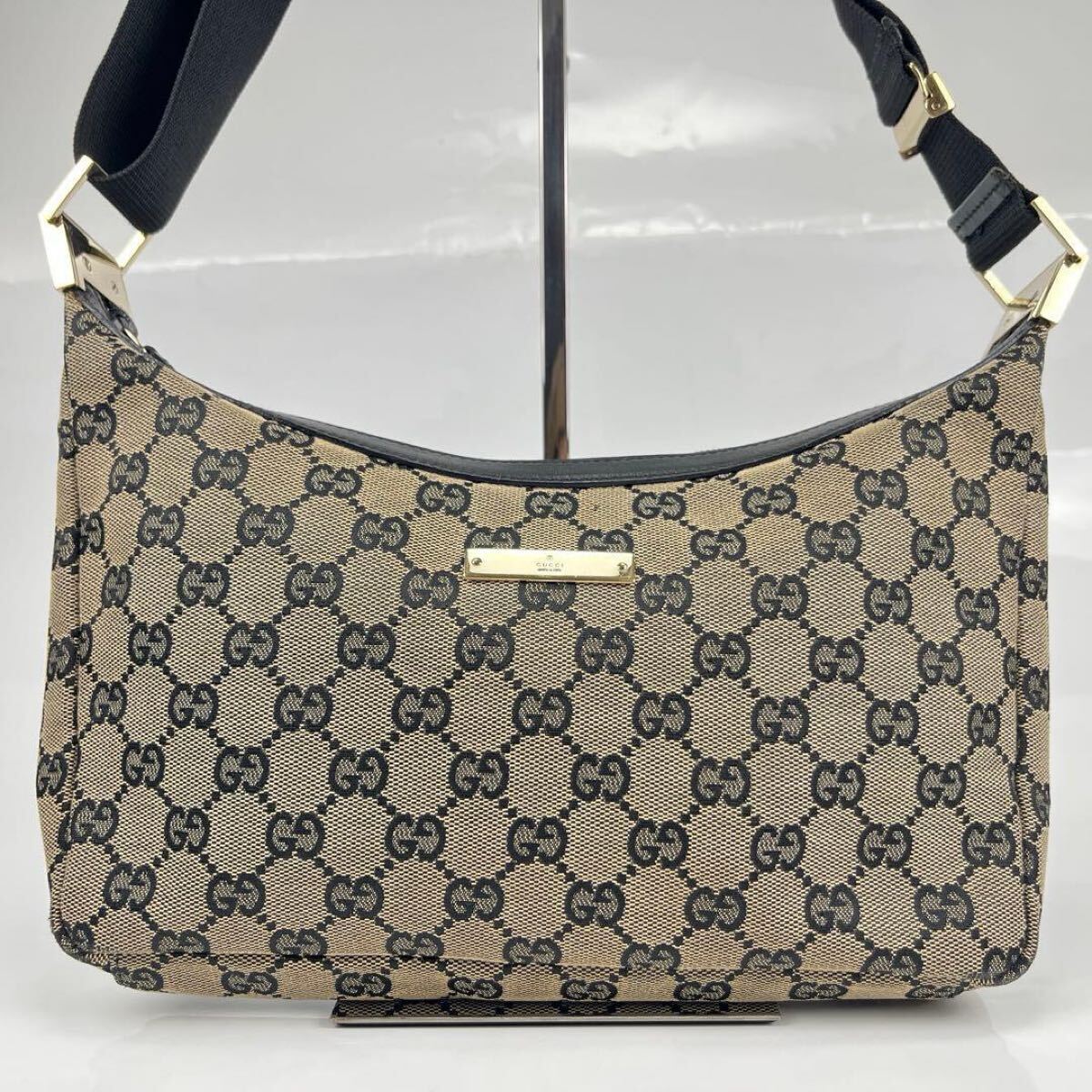 Auth] GUCCI グッチ GGキャンバス ホーボー ブラウン ワン