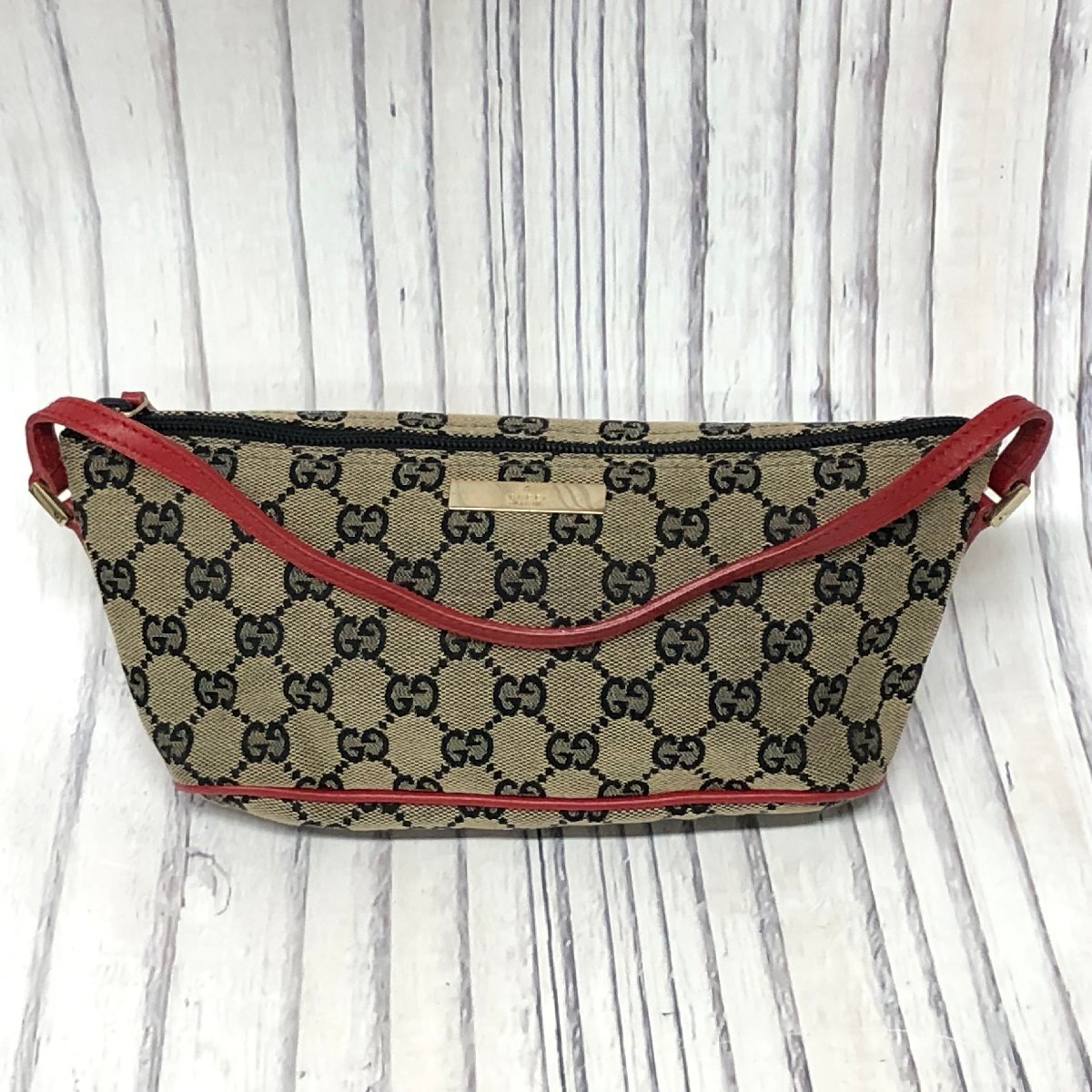 1円 良品 GUCCI グッチ GGキャンバス レザー アクセサリーポーチ 