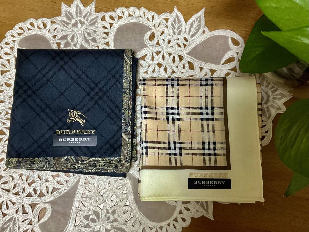 未使用 BURBERRYバーバリー 高級 上質大判ハンカチ2枚 約53×53 