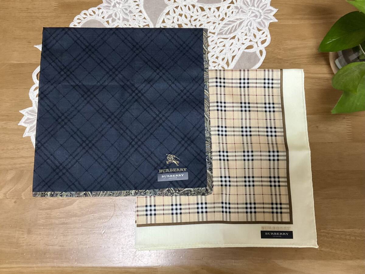 未使用 BURBERRYバーバリー 高級 上質大判ハンカチ2枚 約53×53 