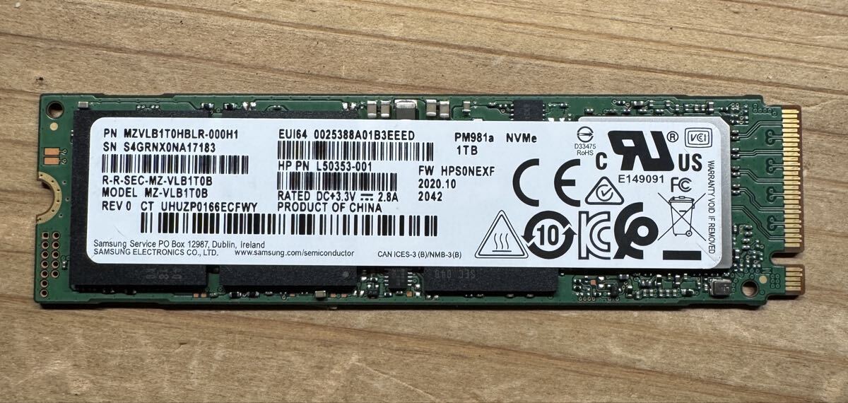 Samsung PM981a 1TB NVMe SSD M.2 2280 動作品 健康状態99% | Shop at 