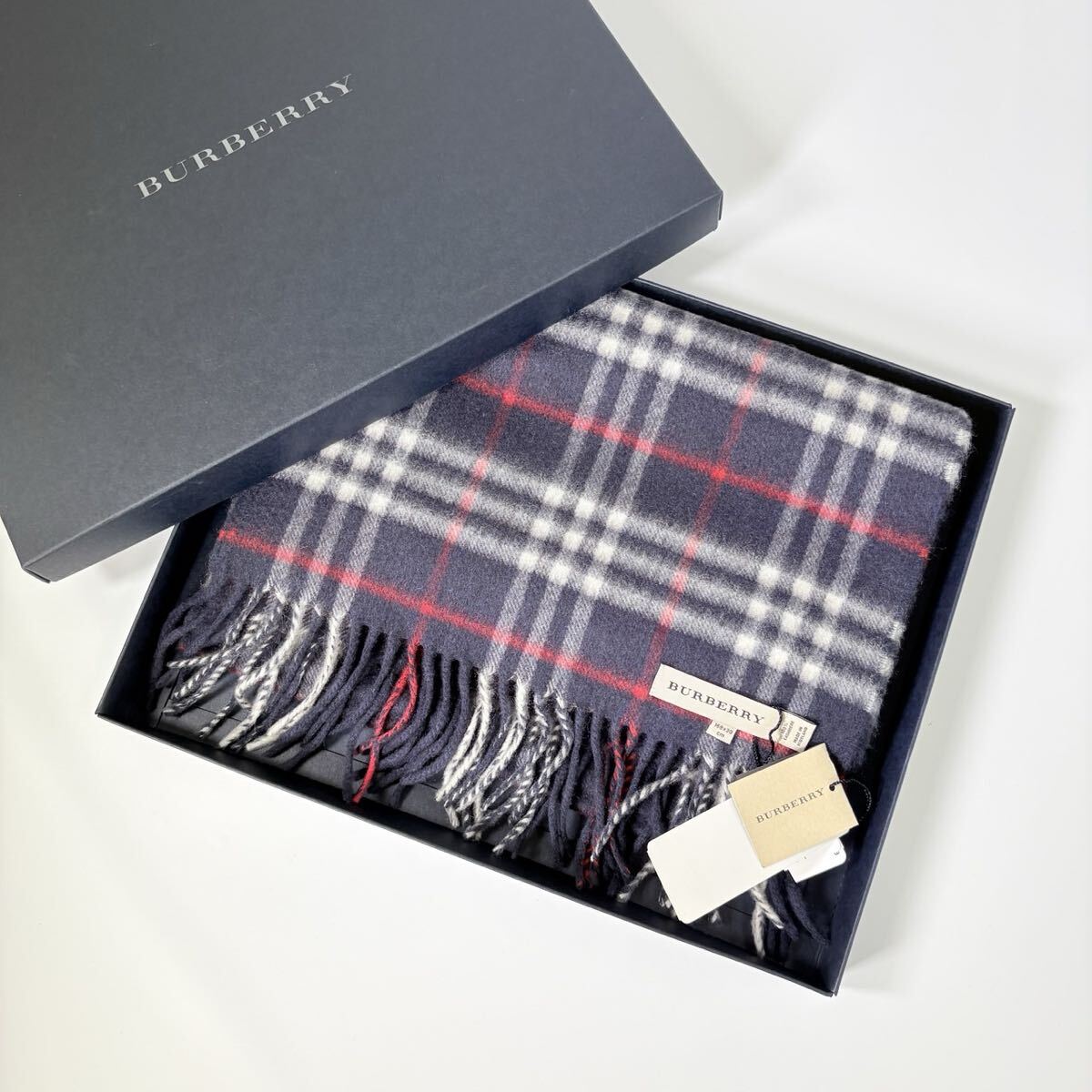 メンズ 未使用 BURBERRY カシミヤマフラー ブラック タグ付き