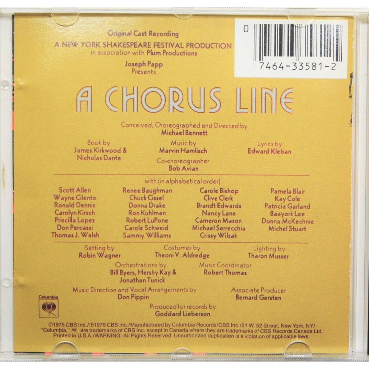 コーラス ライン オリジナル 7710 キャスト ブロードウェイ レコーディング Cast Recording Original Chorus