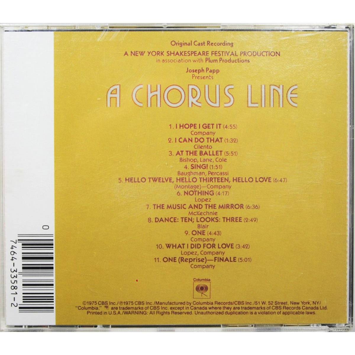 コーラス ライン オリジナル 7710 キャスト ブロードウェイ レコーディング Cast Recording Original Chorus