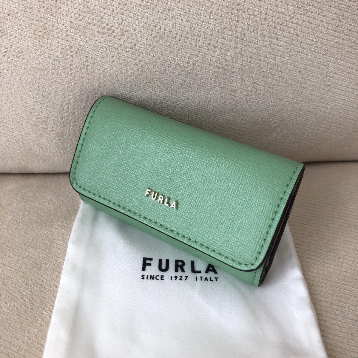 付属品全て有り☆新品 FURLA フルラ 4連キーケース グリーンベージュ