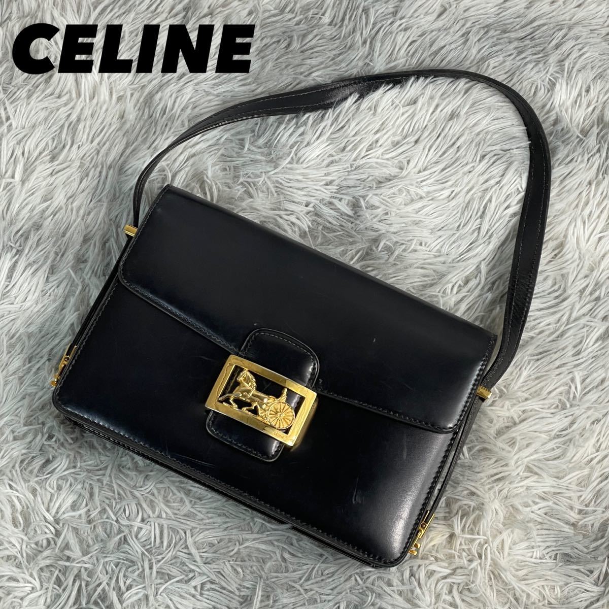 希少✨セリーヌ　CELINE ショルダーバッグ　金馬車　ヴィンテージ　黒