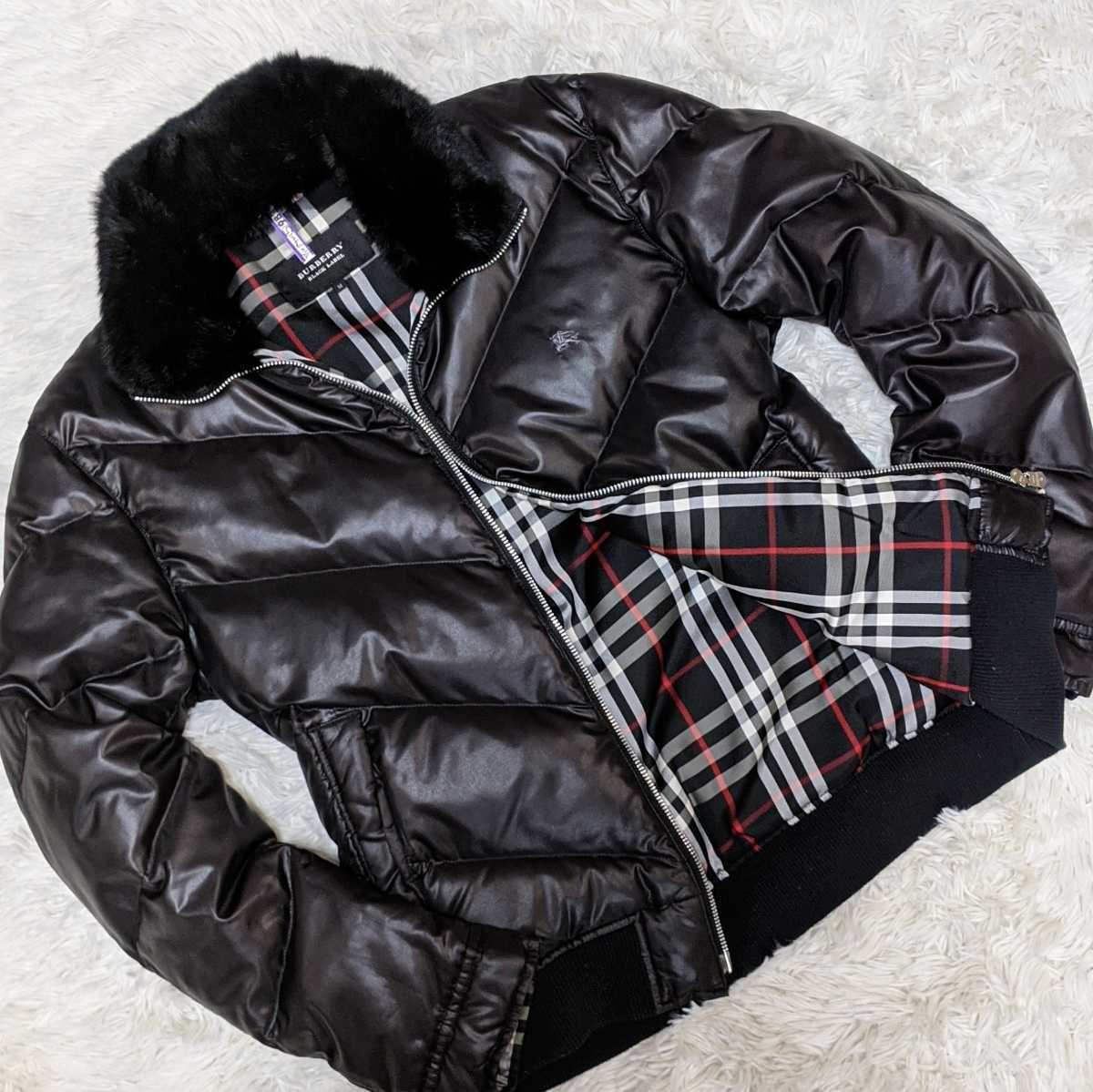 感謝価格 ダウンジャケット BURBERRY BLACK 美品 LABEL ラビットファー 