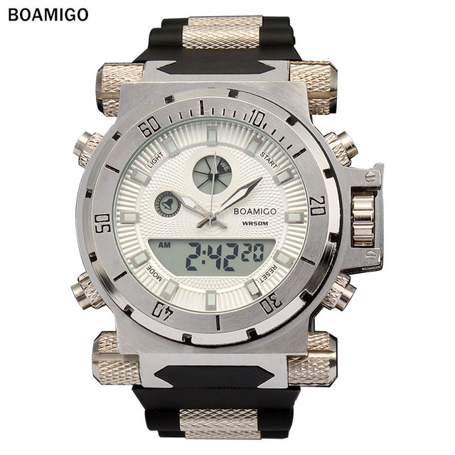 2021年最新海外 レビュー高評価の商品 BOAMIGOブランドの男性軍スポーツは大きな顔デュアルタイムクォーツデジタル腕時計ラバーバンド腕時計のrelogioのmasculino時計 bigportal.ba bigportal.ba