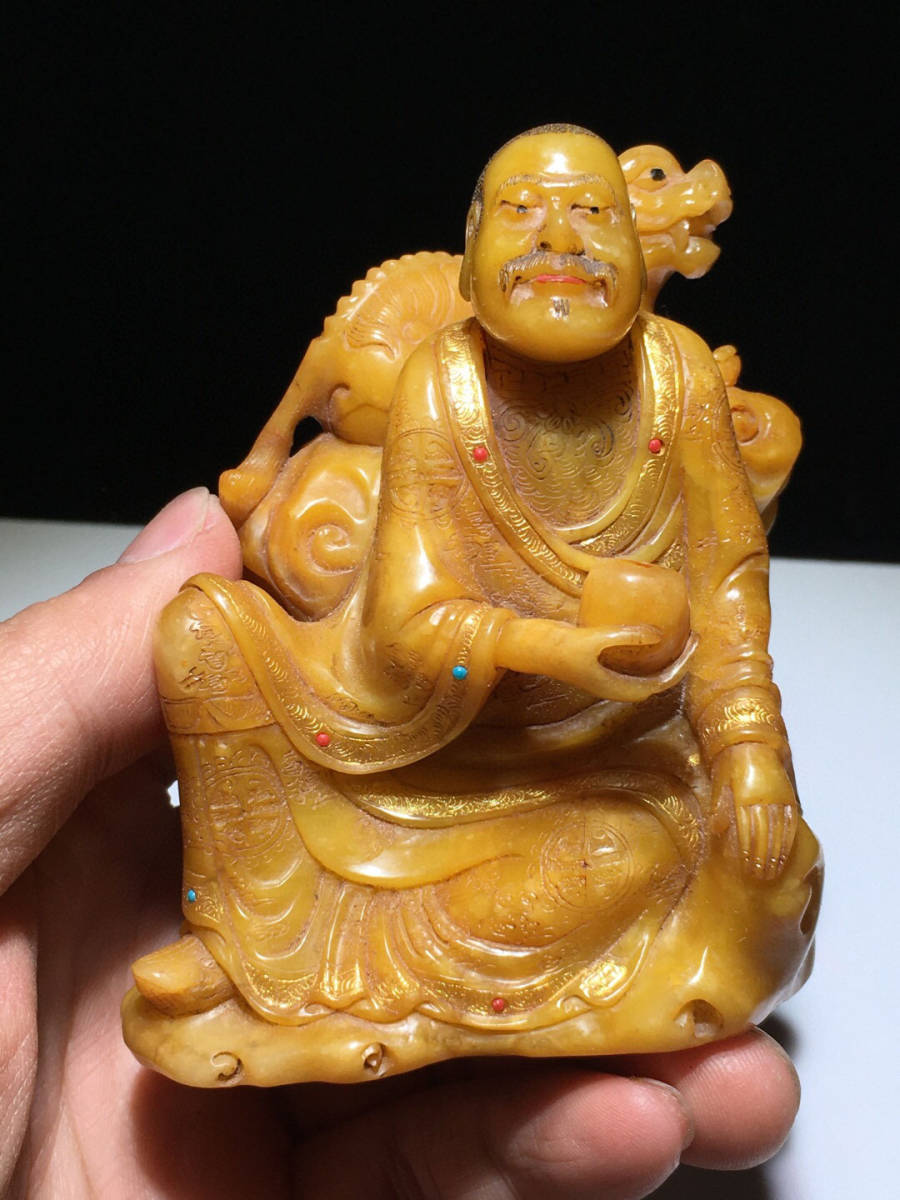 爆買い！寿山芙蓉石彫◆「 清◆ 達摩立像 ◆ 箱付 」極細工 唐物 中国美術 文房 古玩 仏像